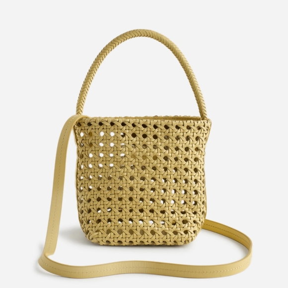 New! Madewell The Handwoven Cane Mini Bag Woven Leather Yellow Bucket Crossbody - Picture 1 of 16